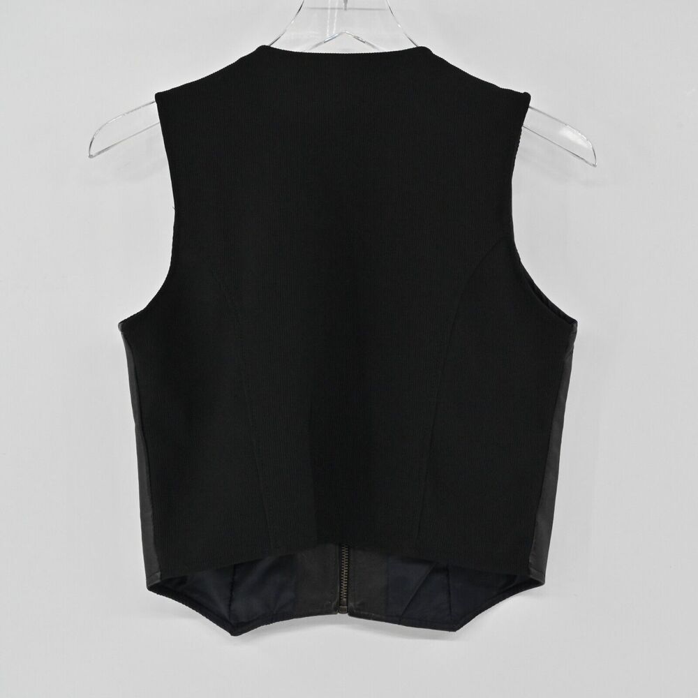 Vtg SAVANNAH Vest Womens Sz S Black Leather Combo‎ Zip Up Sleeveless Biker Retro - Picture 5 of 12